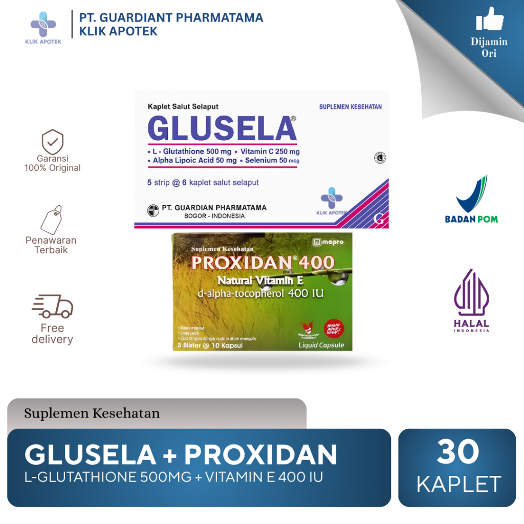 Jual GLUSELA+VITAMIN E (BUNDLING) l L-GLUTATHIONE 500MG+VIT E 400IU |  Shopee Indonesia
