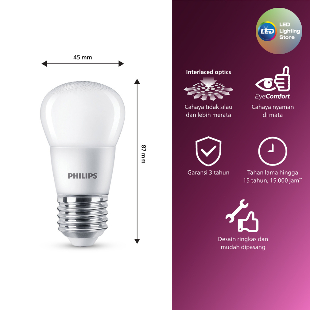 Jual Lampu Bohlam Mini Philips LED Bulb 4W 4 W 4Watt 4 Watt E27 Cahaya ...