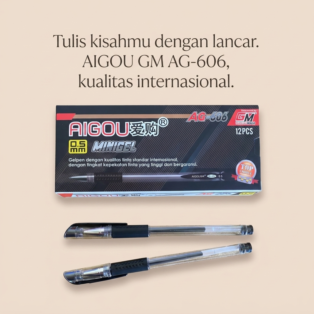 Jual 1 KOTAK PENA CAIR ANTI MACET 0,5 AIGOU GM AG-606 GEL PEN SMOOTH ...