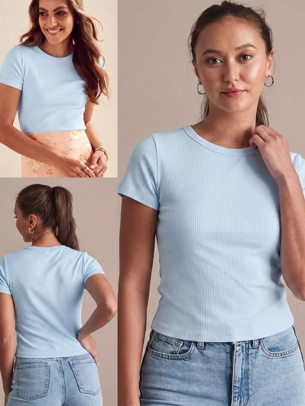 Kaos Lengan Pendek Wanita Semi-Crop LL Rib T-Shirt - 2412