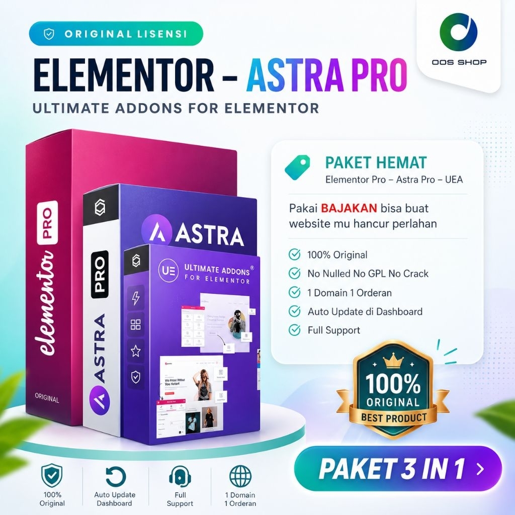 Elementor Pro 100% Original License Automatic Update + Paket Hemat 3in1 (No Crack) Astra Pro +  Ultimate Addons for Elementor