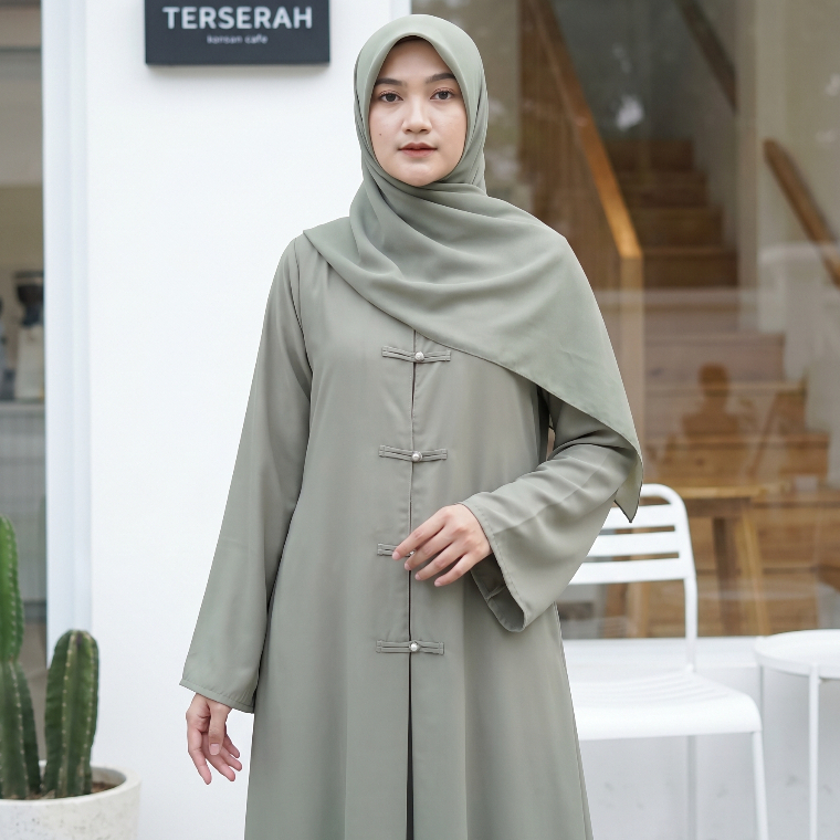 Abaya Cheongsam Clara Gamis Dress Wanita Elegan Polos Dress Muslimah Modern Minimalis