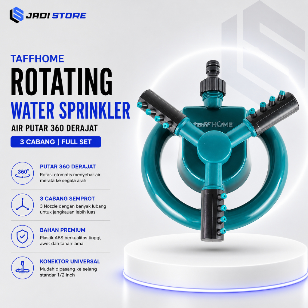 TaffHOME Rotating Water Sprinkler Air Putar 360 Derajat BB-3105 Besar Alat Penyiram Tanaman Splinker Taman 3 Cabang Siram 360 Derajat Full Set Sprinkler Penyiram Tanaman Pertanian Kincir Air Putar Alat Semprot Tanaman Mini Rotate Round Sprinkler
