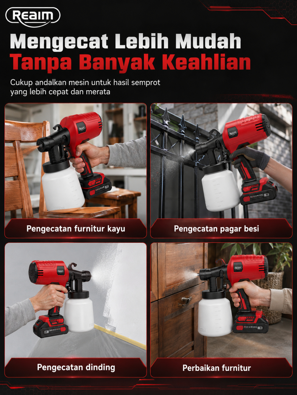 Jual Reaim Spraygun Cat Semprot Listrik 450Watt Sprayer Elektrik 1200ml ...