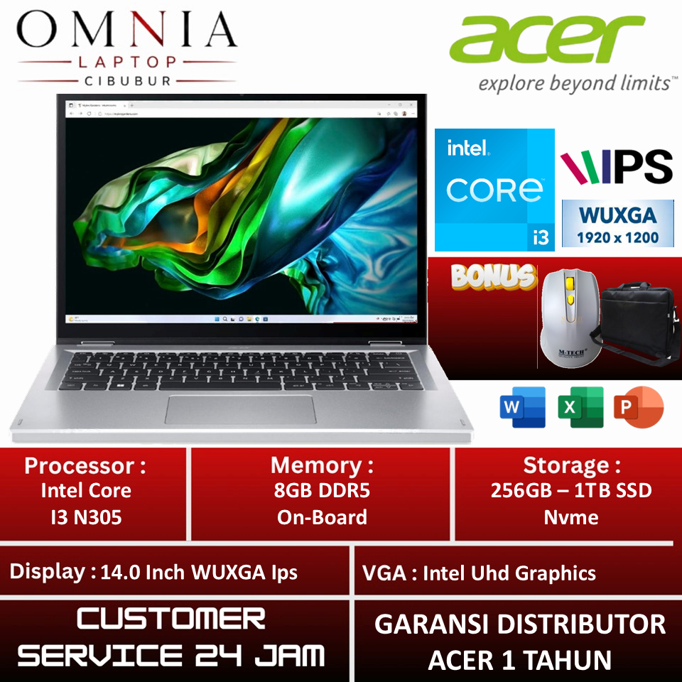 Jual Laptop Acer Aspire 3 Spin 14 Intel i3 N305 8GB 1TB SSD 14.0 Inch ...