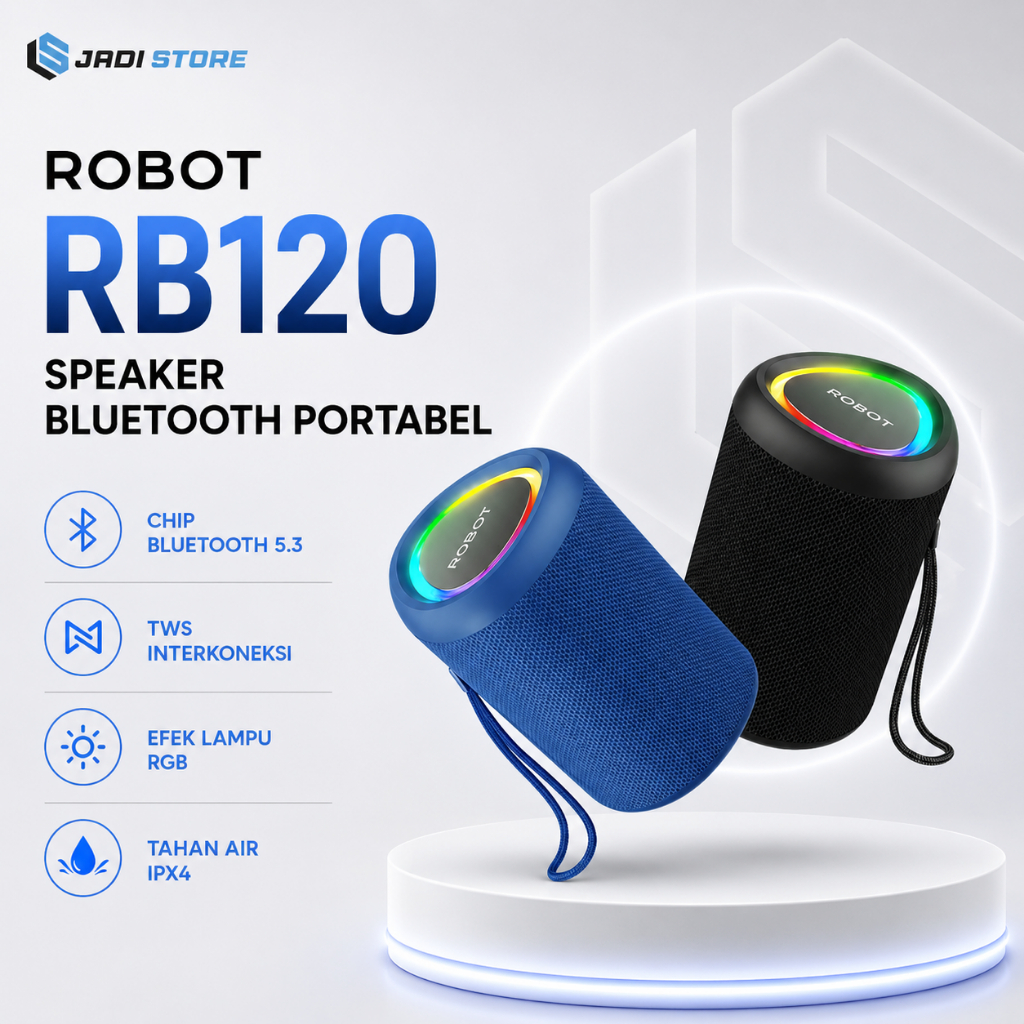 Speaker Bluetooth 5.3 Robot RB120 RGB Lights IPX4 Waterproof Speaker Bluetooth Robot RB 120 Portable Mini Lampu LED Speaker Wireless Robot Original Garansi Resmi