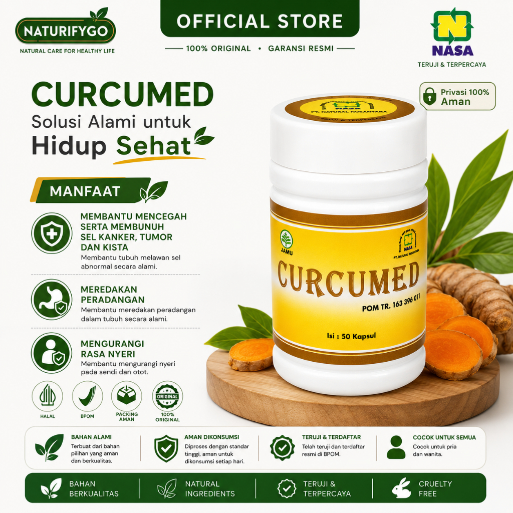 Curcumed NASA Original 50 Kapsul Suplemen Herbal Anti Kanker Kista Tumor lipoma kanker payudara ambeyen