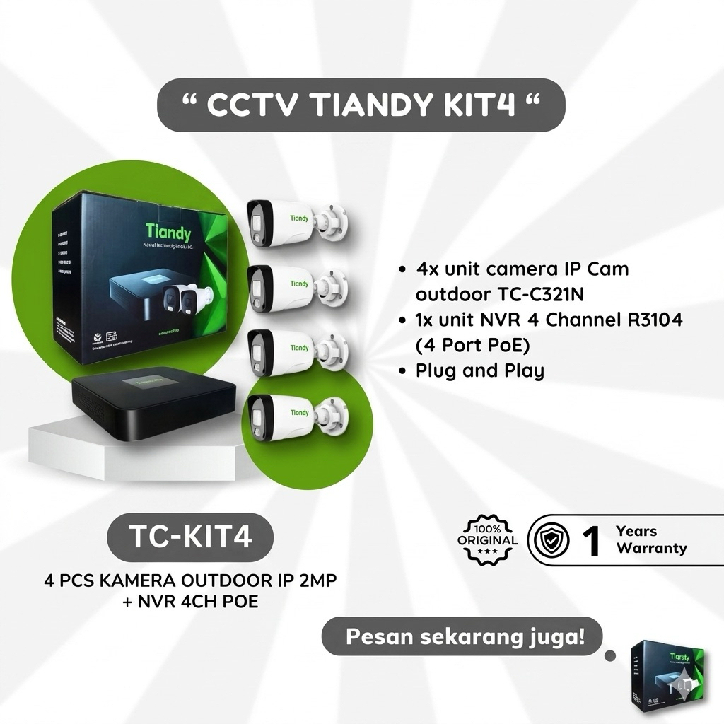 Jual Paket CCTV Tiandy TC-KIT4 R3104/4* TC-KIT8/8 TC-c321N, sebuah ...