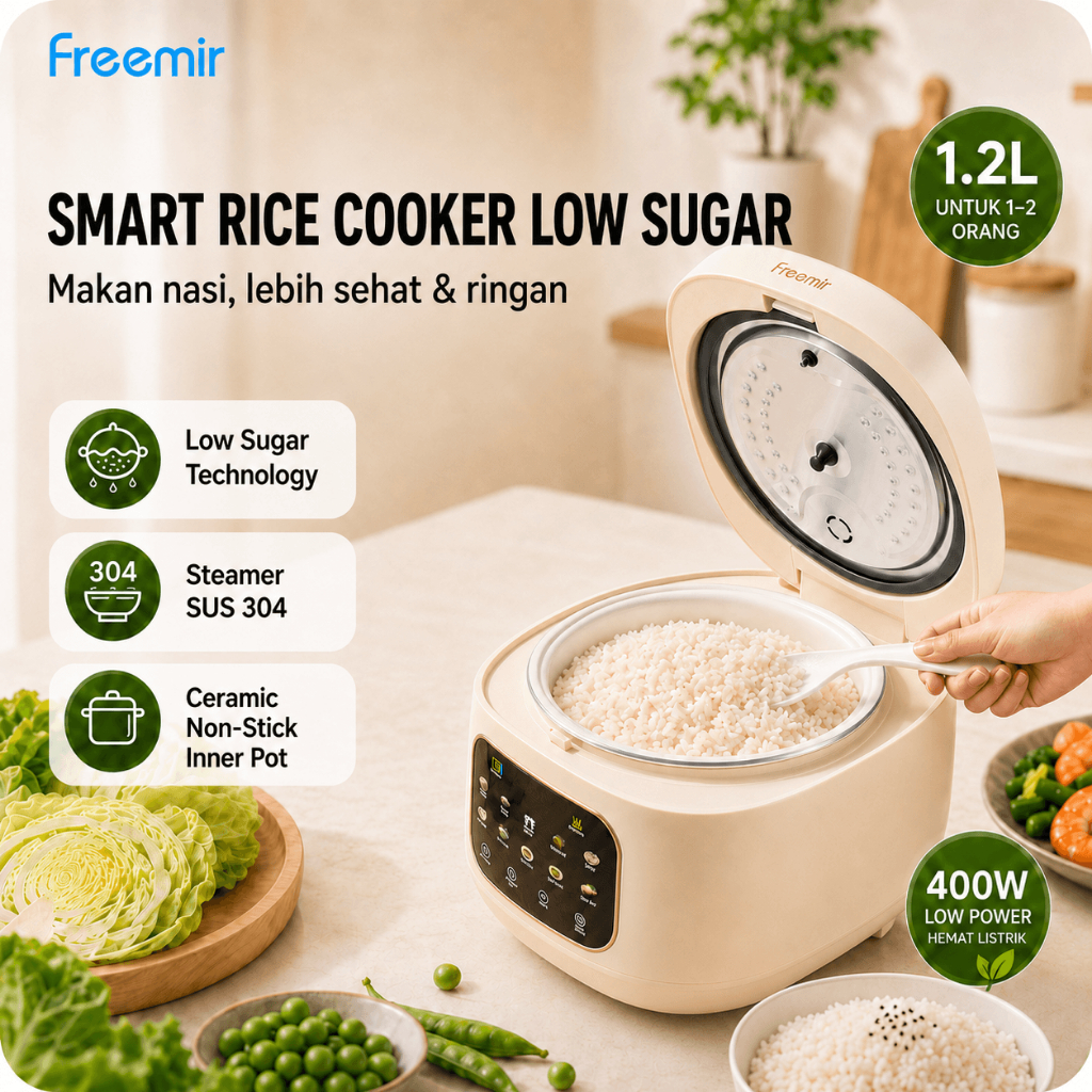 Jual [OFFICIAL] freemir Digital Rice Cooker Digital Aesthetic Low Carbo ...