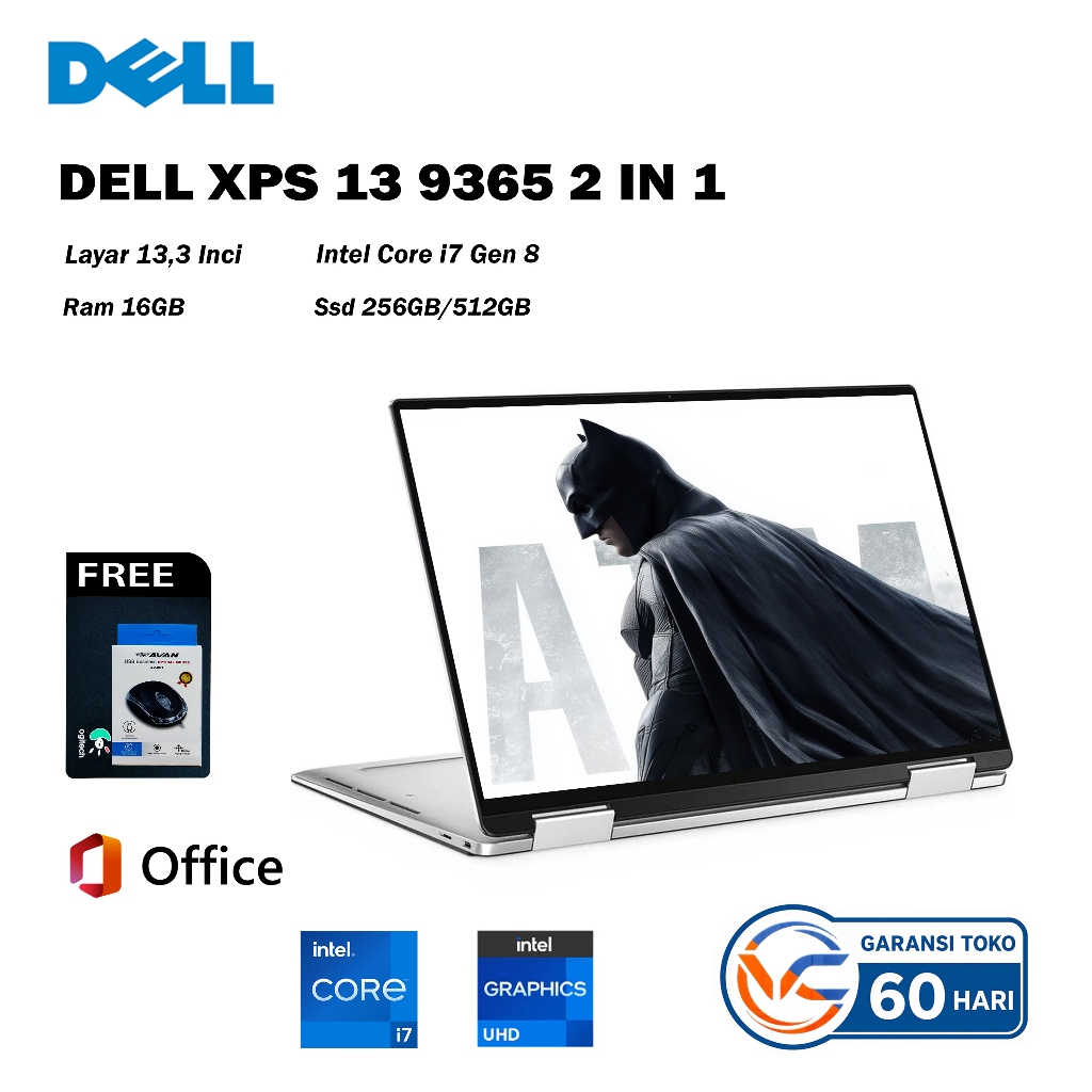 Jual Laptop 2 in 1 Dell XPS 13 9365 Core i7 Gen 8 RAM 16/512GB