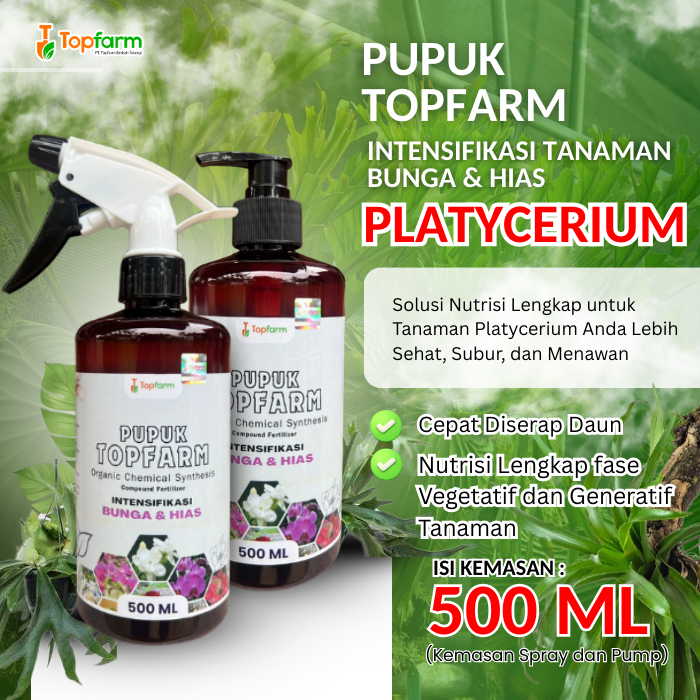 Pupuk Topfarm Terbaik / Pupuk Khusus Bunga Platycerium Tanduk Rusa Siap Pakai / Pupuk Pelebat Daun Platycerium / Pupuk Pengkilap Daun Tanduk Rusa / Pupuk Cair Khusus Bunga Hias Daun Platycerium / Platycerium Bali