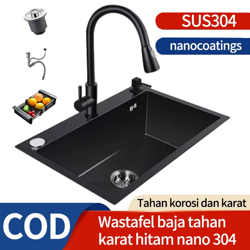 Wastafel 1 Set Kitchen Sink 304Stainless Bak Cuci Piring Wastafel Cuci Piring-Noda anti minyak dan tidak berkarat