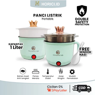 Horici Panci Listrik Elektrik Portable Multifungsi Anti Lengket 1L - Steamer, Goreng, Rebus, Kukus untuk Anak Kos, Traveling, Rumah