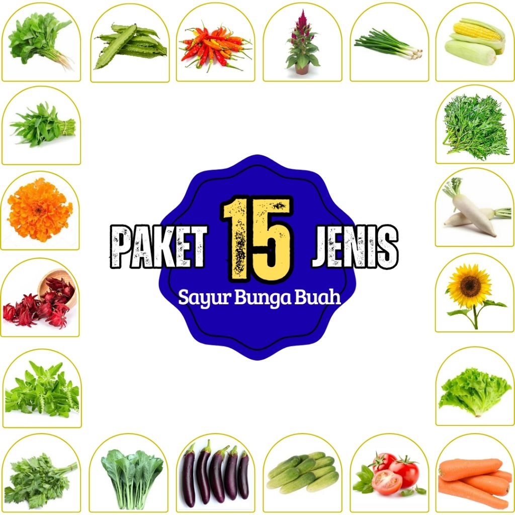 Paket lengkap 15 jenis benih sayur bunga dan buah