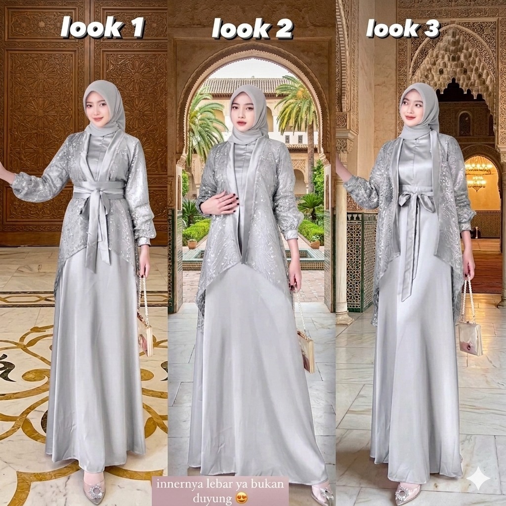 Jual GAMIS FUJI SATU SET OUTER / GAMIS SATIN VELVET KOMBI TILE MUTIARA ...