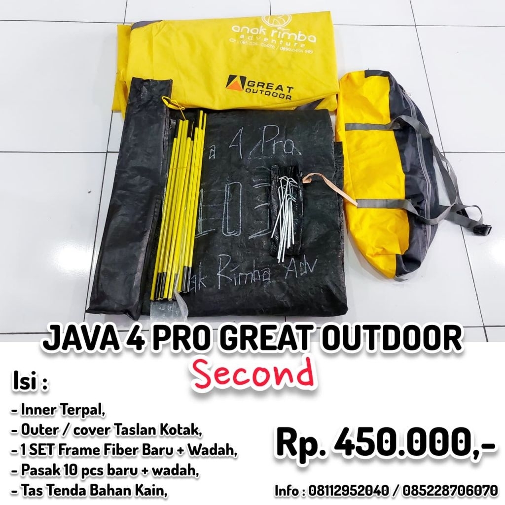 Jual TENDA JAVA 4 FRAME ALLOY FIBER SECOND / BEKAS MEREK GREAT OUTDOOR ...