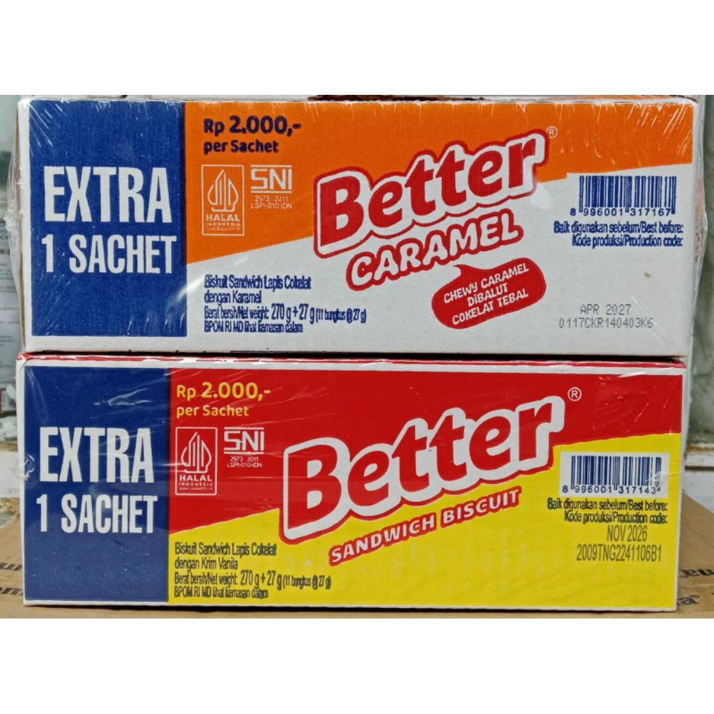 Jual Better Sandwich Biscuit Isi 10 Pcs Caramel Coklat, Vanila Cream ...