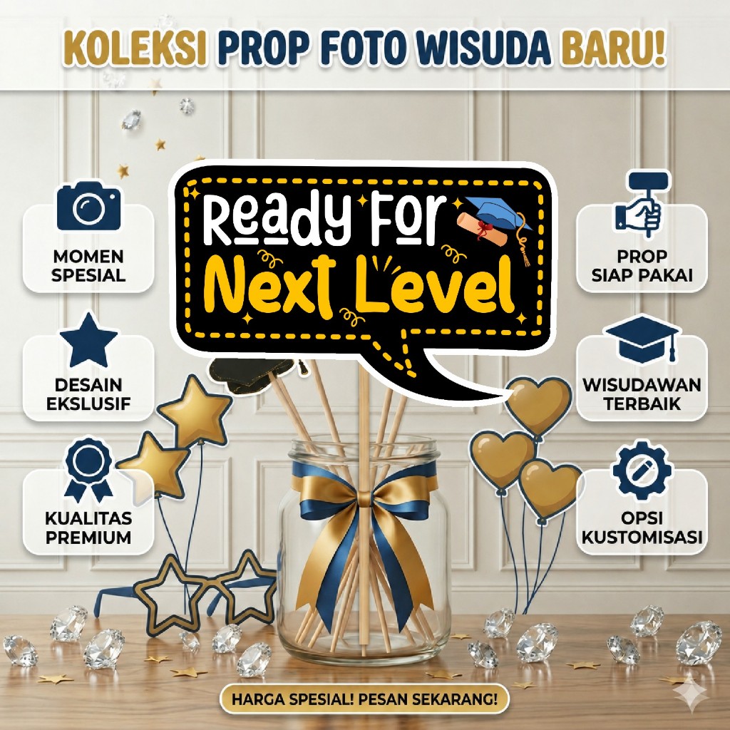 Jual photo booth props premium wisuda kuning hitam | props foto wisuda ...