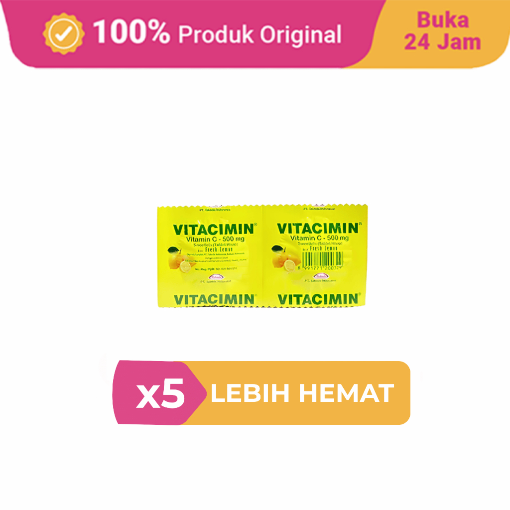 (Bundle Isi 5 Strip) Vitacimin 500 mg Rasa Lemon Isi 2 Tablet/Strip