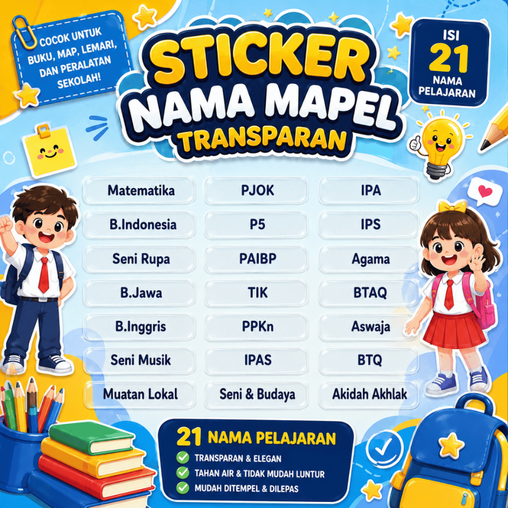 Jual Sticker Nama Mapel Transparan Mata Pelajaran Stiker Mapel Sekolah ...
