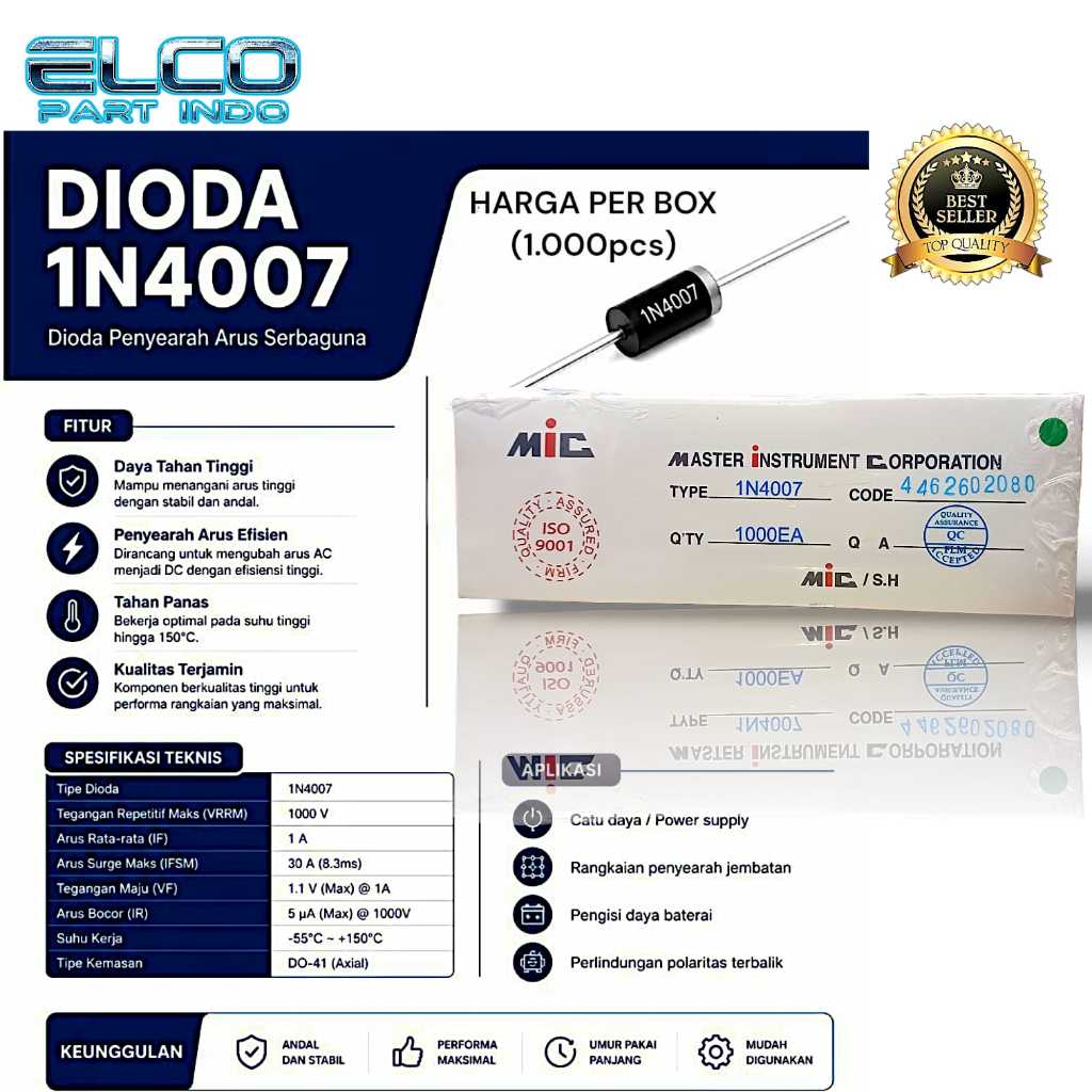 Jual (1.000pcs) DIODA MIC 1N4007 Rectifier Diodes 1A 1KV Dioda ...
