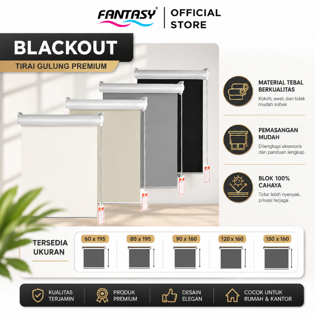 Fantasy Roller Blinds Tirai Jendela Gulung Black Out Indoor Bisa Custom Roler Blind