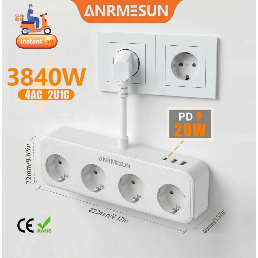 Jual ANRMESUN Stop Kontak PD20W Pengisian Cepat Colokan Listrik 3/4 ...