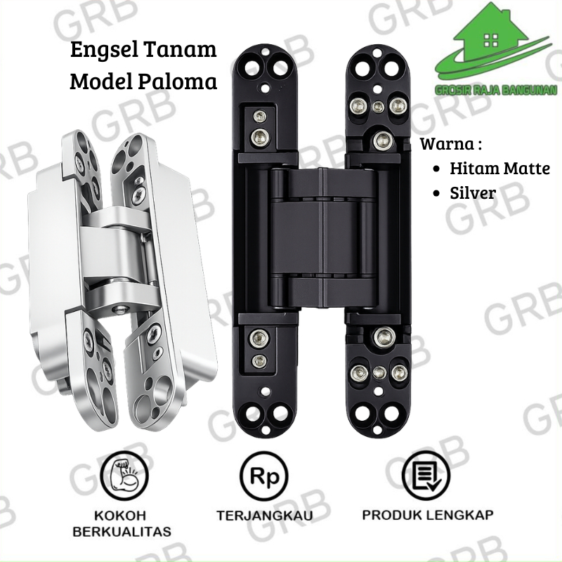 RAJA 1Set Hidden Hinge Engsel Tanam Pintu Door Hinge Invisible Hitam Tebal Silver 150 x25mm 177x28mm