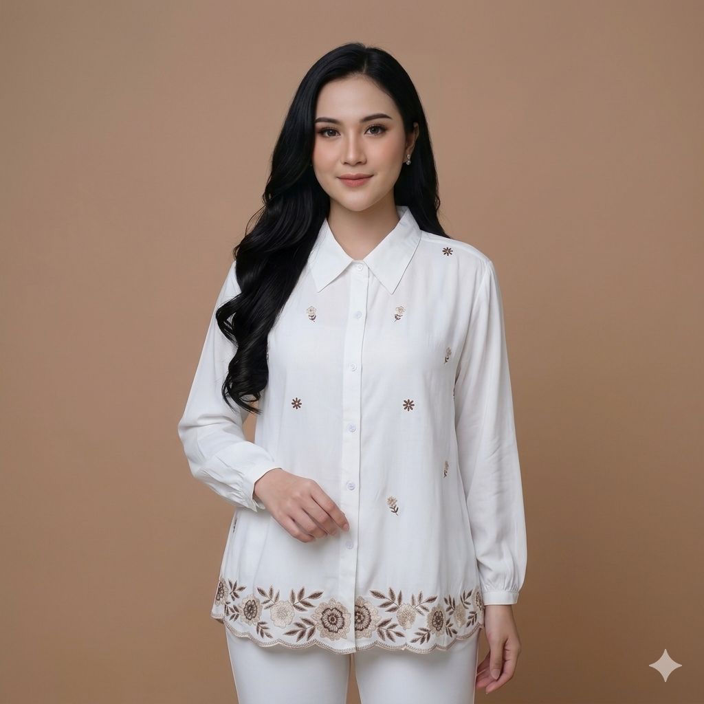Tampil Anggun Setiap Hari dengan Atasan Kemeja Luna Wanita Lengan Panjang Bordir