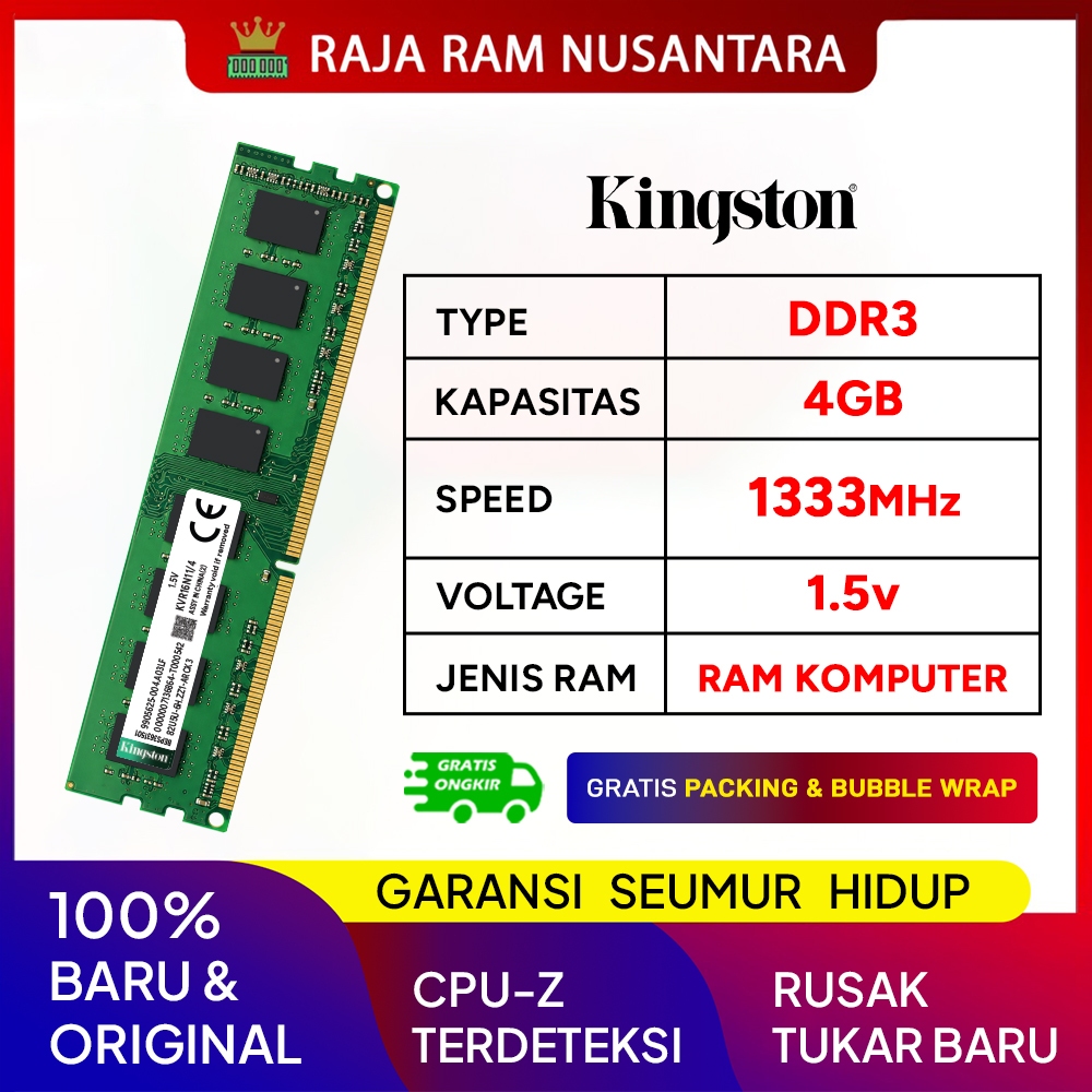 Jual RAM PC KINGSTON DDR3 4GB 1333MHz PC 10600 1.5v ORI RAM KOMPUTER ...