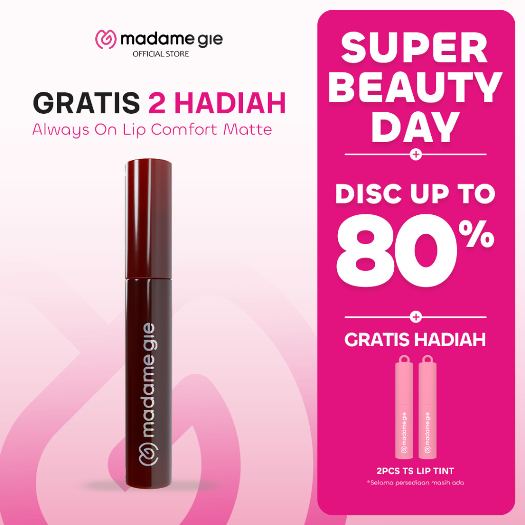 [NEW LAUNCH] [GRATIS 2 HADIAH] Madame Gie Always On Lip Comfort Matte - Makeup Lip Cream Matte | Smudgeproof | Transferproof | Longlasting | Double UV Filter
