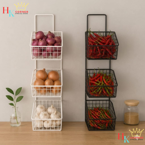 HK Rak Gantung Besi Dapur 3 Susun - Desain Minimalis, Anti Karat, Sirkulasi Udara Baik