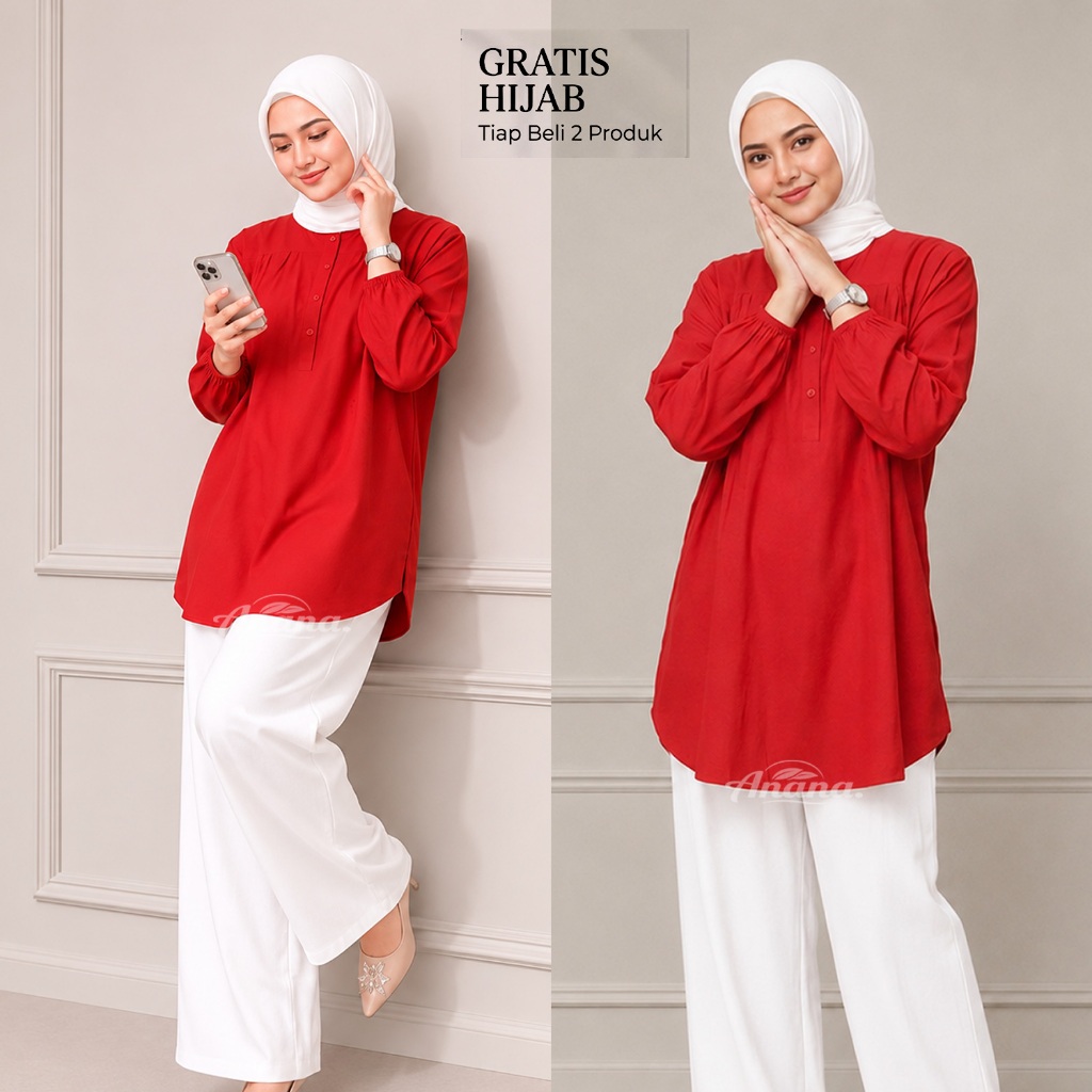 Inspirasi Gaya Modern dengan Atasan Blouse Muslimah Merah Cabe Kekinian Ukuran Jumbo