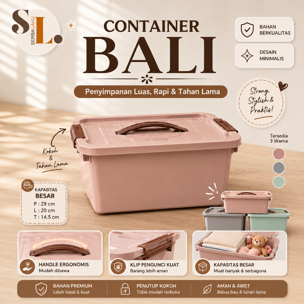 Jual CONTAINER BALI 8L /Box organizer Kotak penyimpanan barang mainan ...