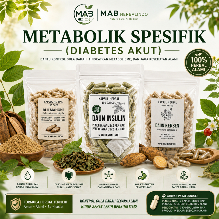 Kapsul Herbal Diabetes Alami Bundle Daun Insulin Biji Mahoni Daun Kersen Penjaga Gula Darah Metabolik Premium MAB Herbalindo