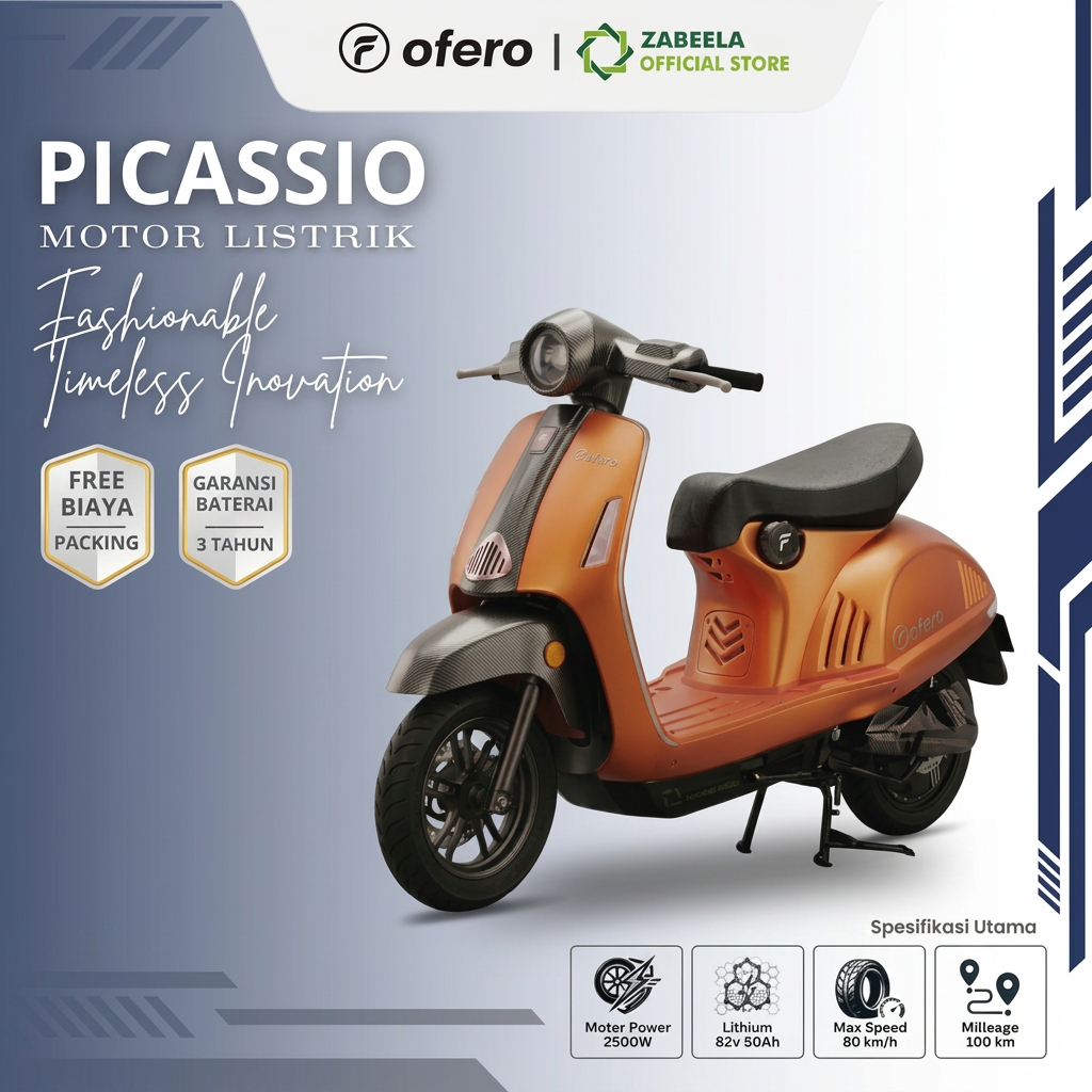 Motor Listrik OFERO Picassio Model Retro Modern - Lithium Battery