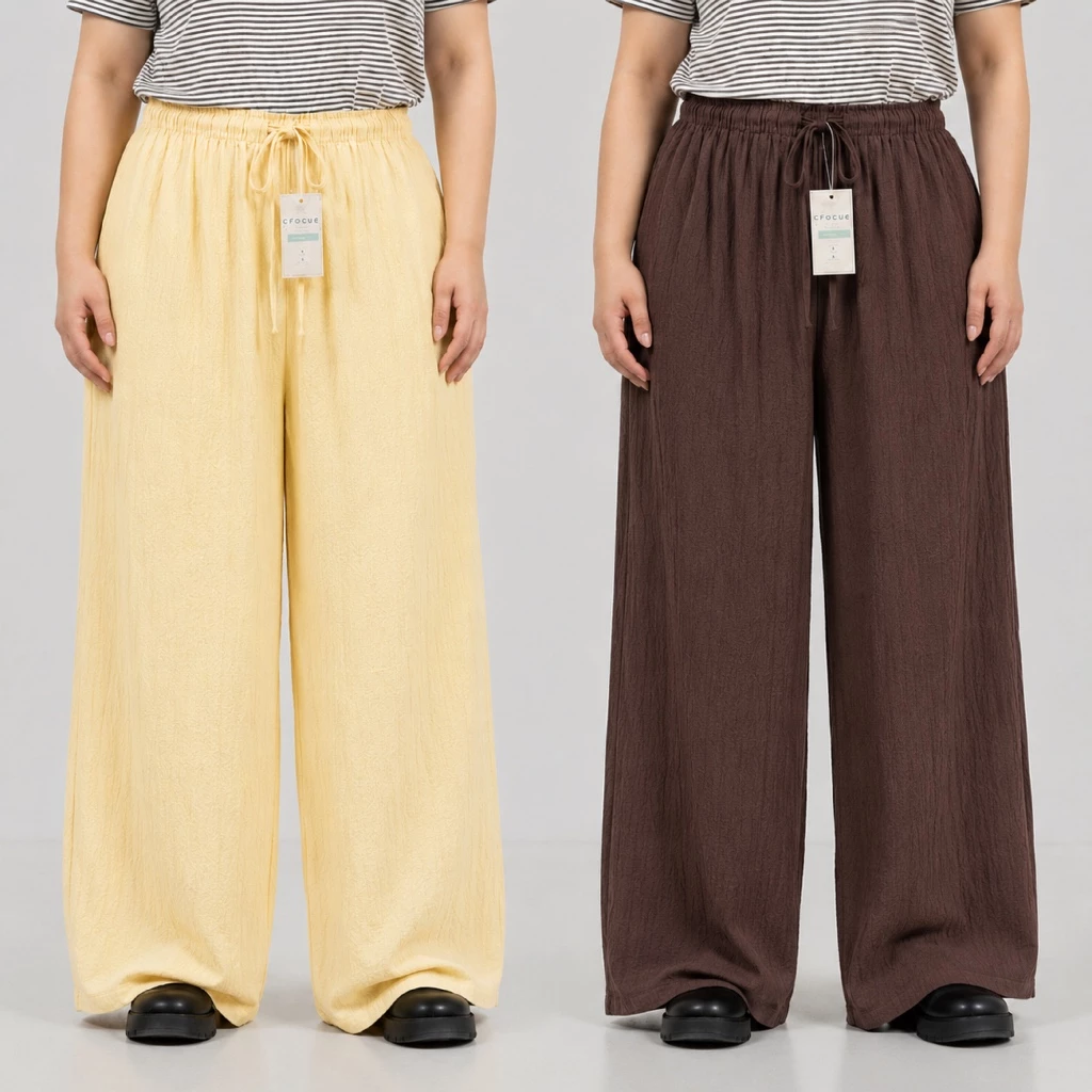 CROCUS - Violet Kulot Cringkle Twill Basic Premium Highwaist Celana Panjang Jumbo 50-80kg Hommy Daily Pants Flowy