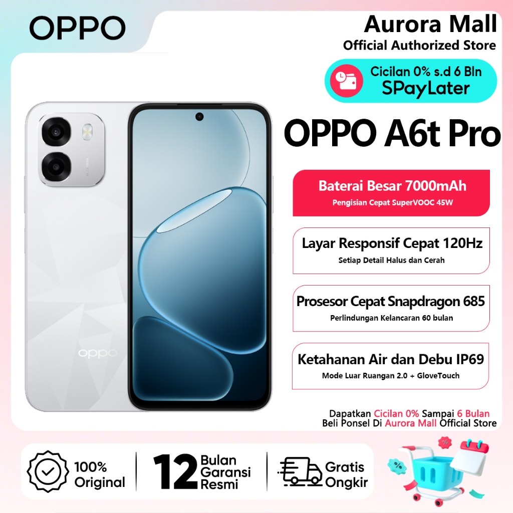 OPPO A6t Pro 8/128GB - NFC Garansi Resmi Indonesia HP Android Murah Terbaru 2026 Handphone Bisa COD