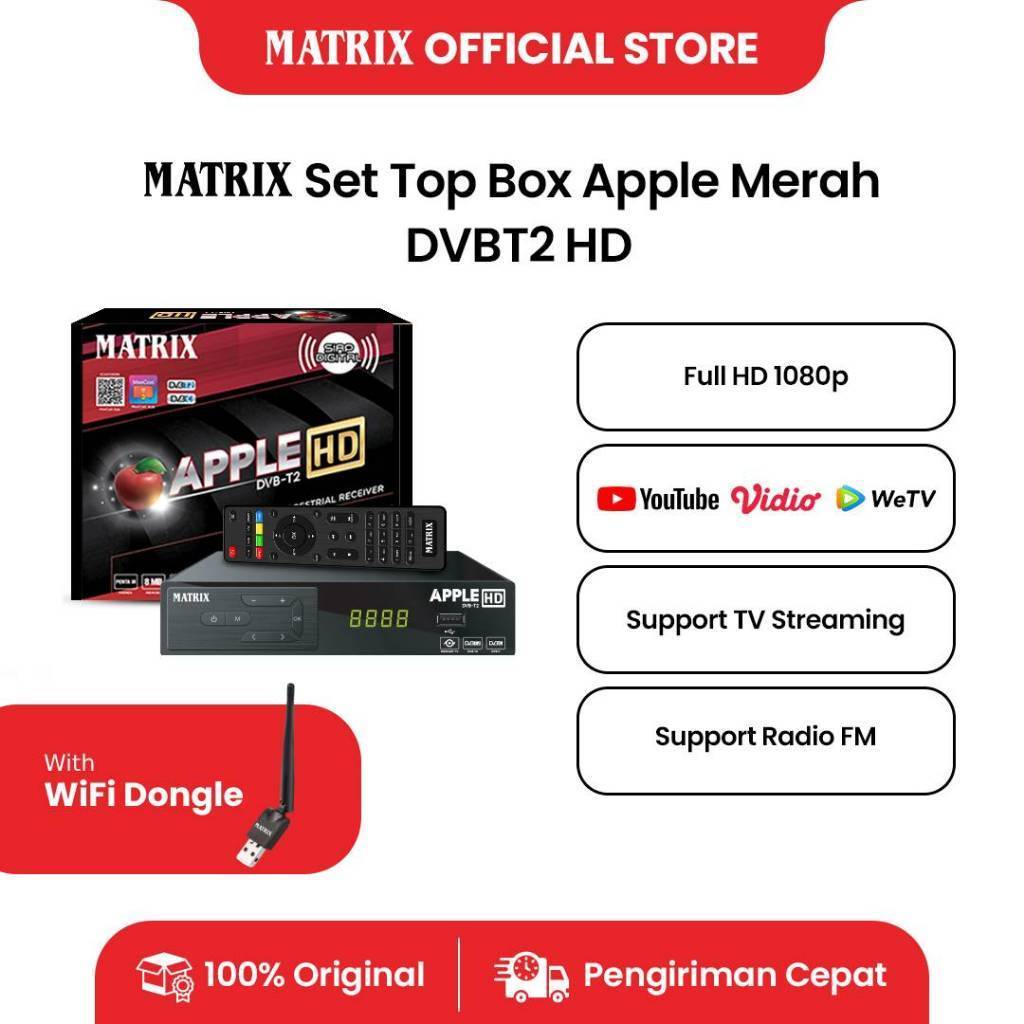 MATRIX Set Top Box Apple Merah DVBT2 HD + Wifi Dongle