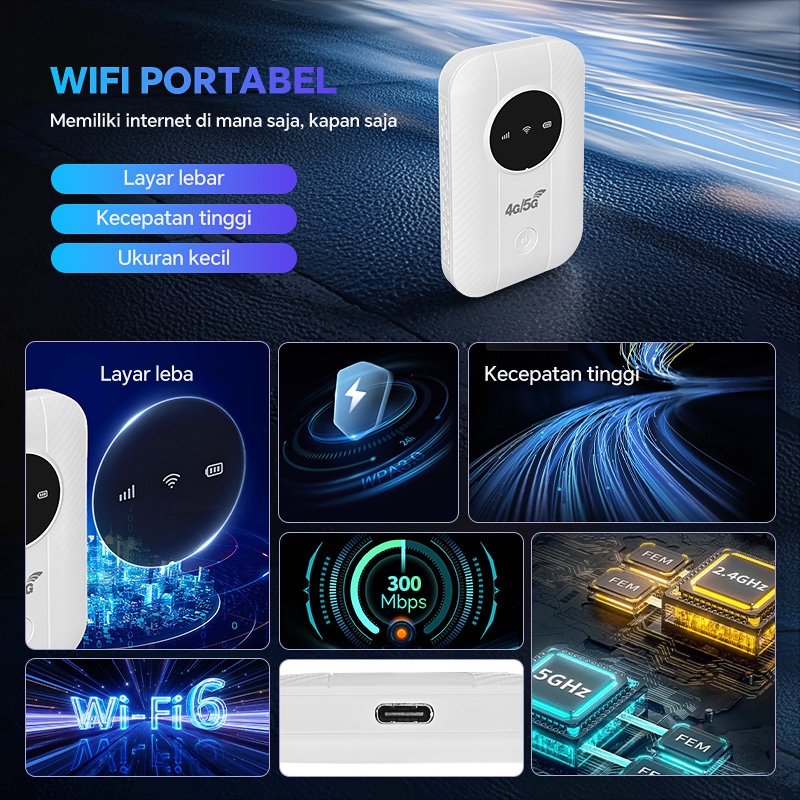 Jual Modem WiFi Portable 4G/5G 300Mbps WiFi 6 – Mifi Hotspot Saku Layar ...