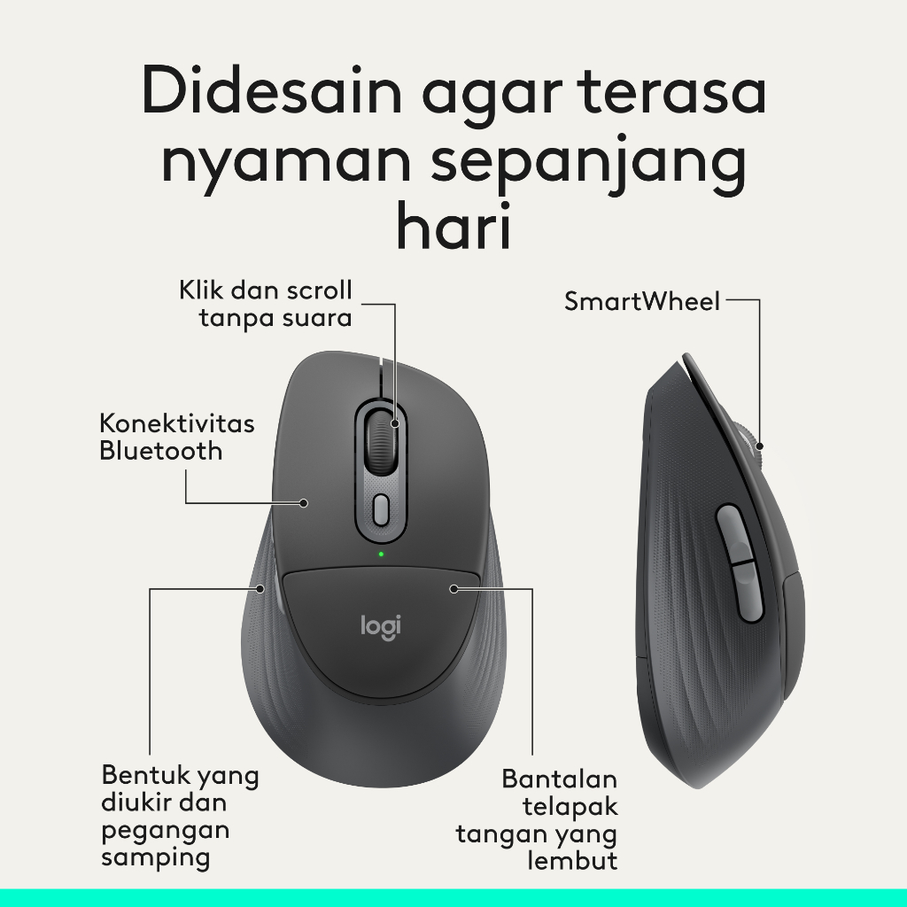 Logitech Signature Comfort Plus M850 L Wireless Mouse, Mouse Bluetooth dengan Bantalan Telapak Tangan, Klik Senyap, Baterai 24 Bulan, Tombol yang Dapa (5)