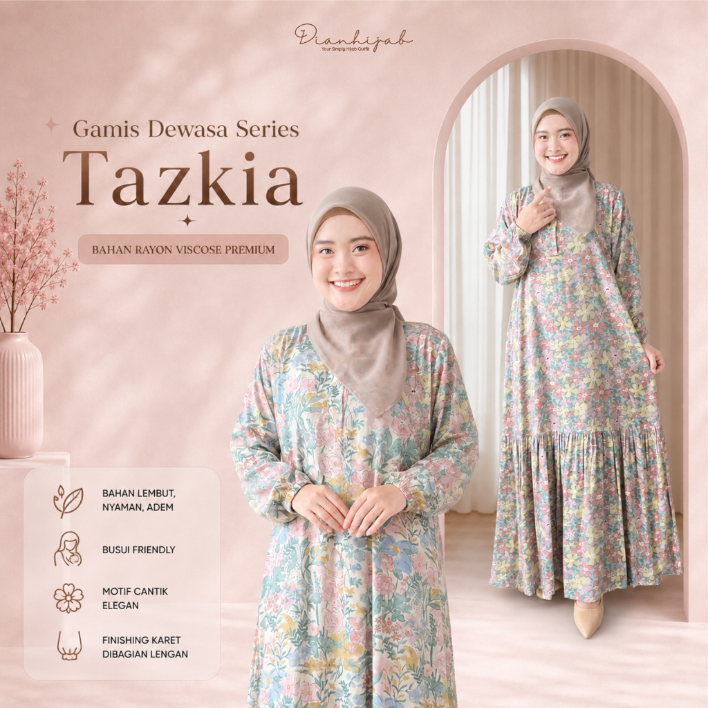 Gamis Dewasa Homey Dress Tazkia Series By Dianhijab.id - Bahan Rayon Viscose Adem Nyaman Bisa COD