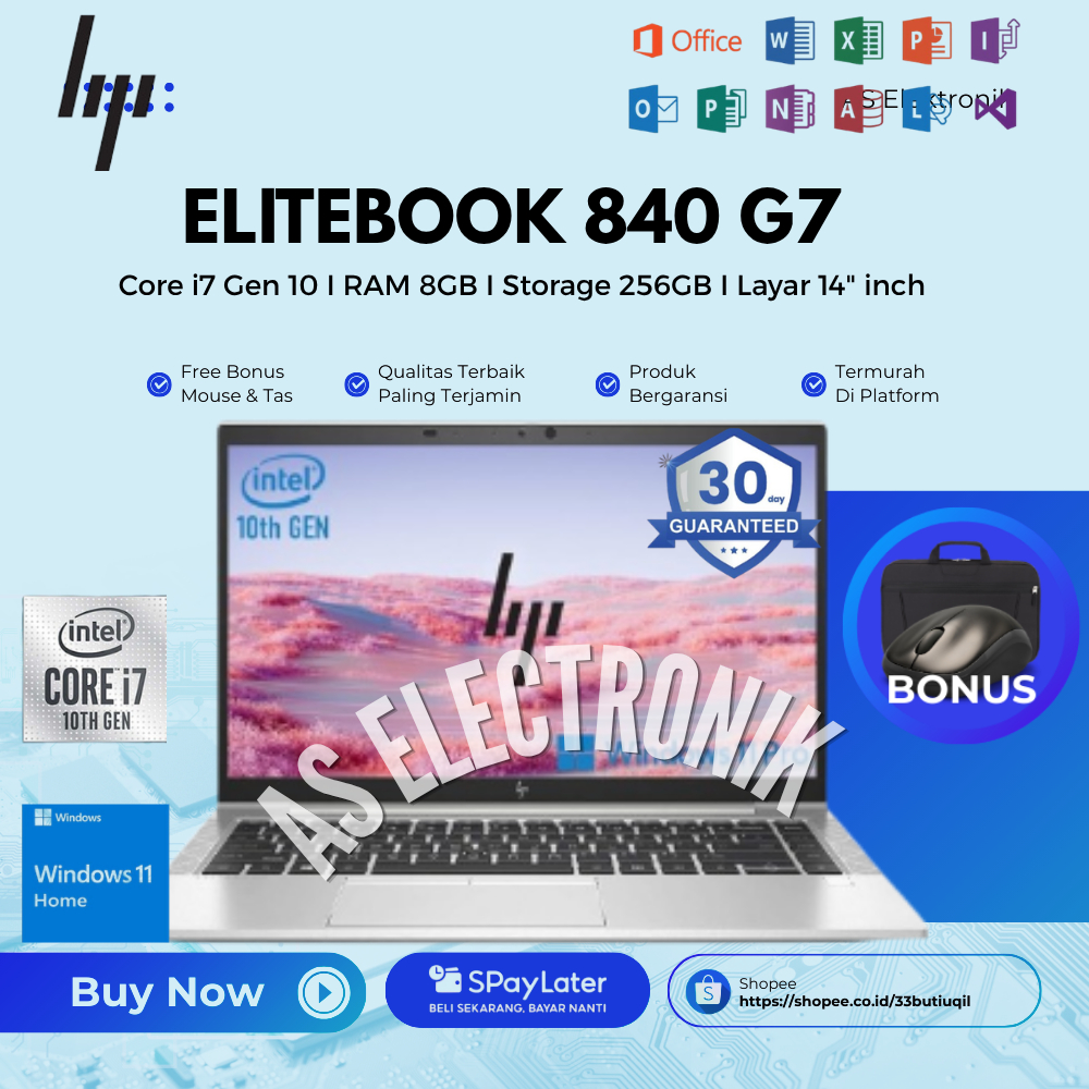 LAPTOP HP ELITEBOOK 840 G7 i7-10th RAM 8GB SSD 256GB LAYAR 14"INCH GARANSI 1 TAHUN!!!