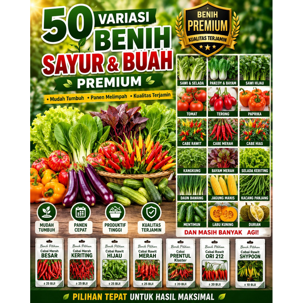 Bibit Sayuran Benih Sayur Sayuran Paket Lengkap Tanaman Hidroponik Kangkung Bayam Brokoli Cabe Rawit Daun Bawang Kol Sawi Pakcoy Caisim Terong Ungu Tomat Sayur Selada Wortel dll