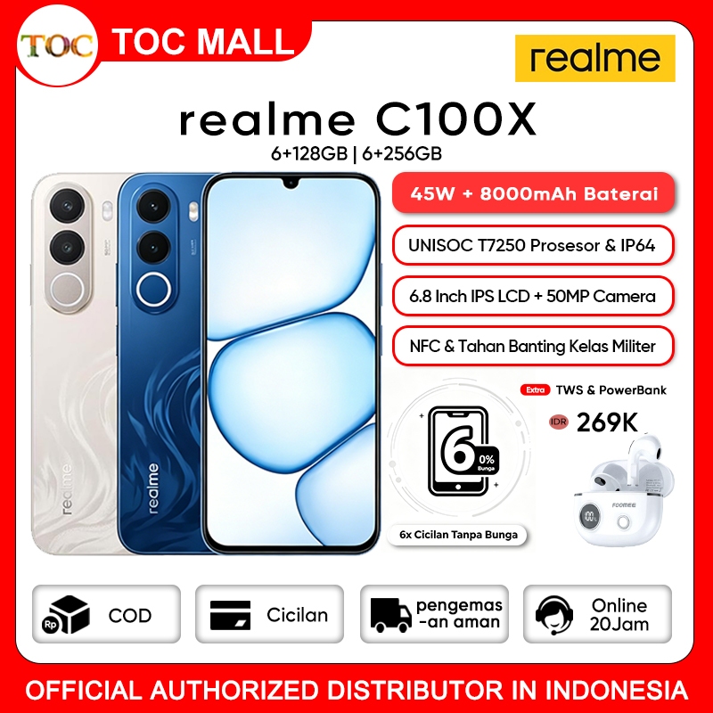 [NEW LAUNCH]realme C100x 6/128GB 6/256GB -  Fast Charge 45W,Baterai 8000mAh, IP64, Kamera 50MP