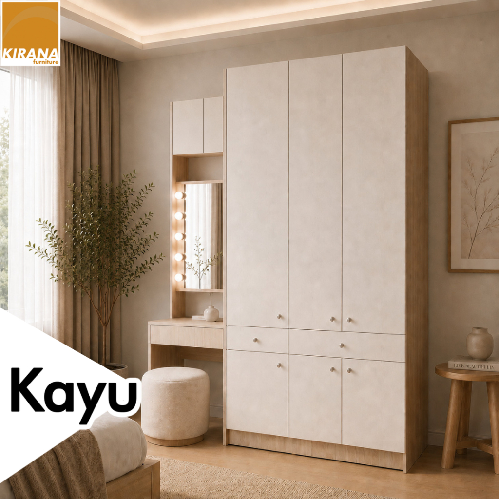Jual KIRANA Irvine - Lemari Pakaian Set Meja Rias Kayu Wardrobe Putih ...