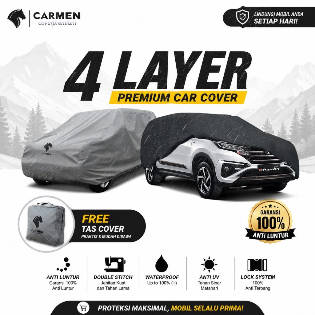 Carmen Cover Mobil 4 Layer Waterproof Outdoor Tebal Bonus Tas Penyimpanan Car Cover Mobil