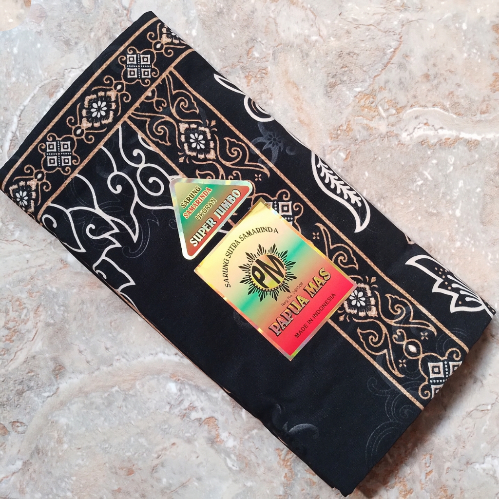 Sarung PAPUA MAS PM Samarinda Super Jumbo Warna dan Putih Klunyur Licin Motif Goyor Mega Mendung