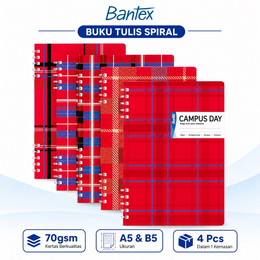 Bantex Buku Tulis Spiral A5 70 gsm Bergaris - Campus Kotak Modern Buku Catatan Pelajar SPA560-005