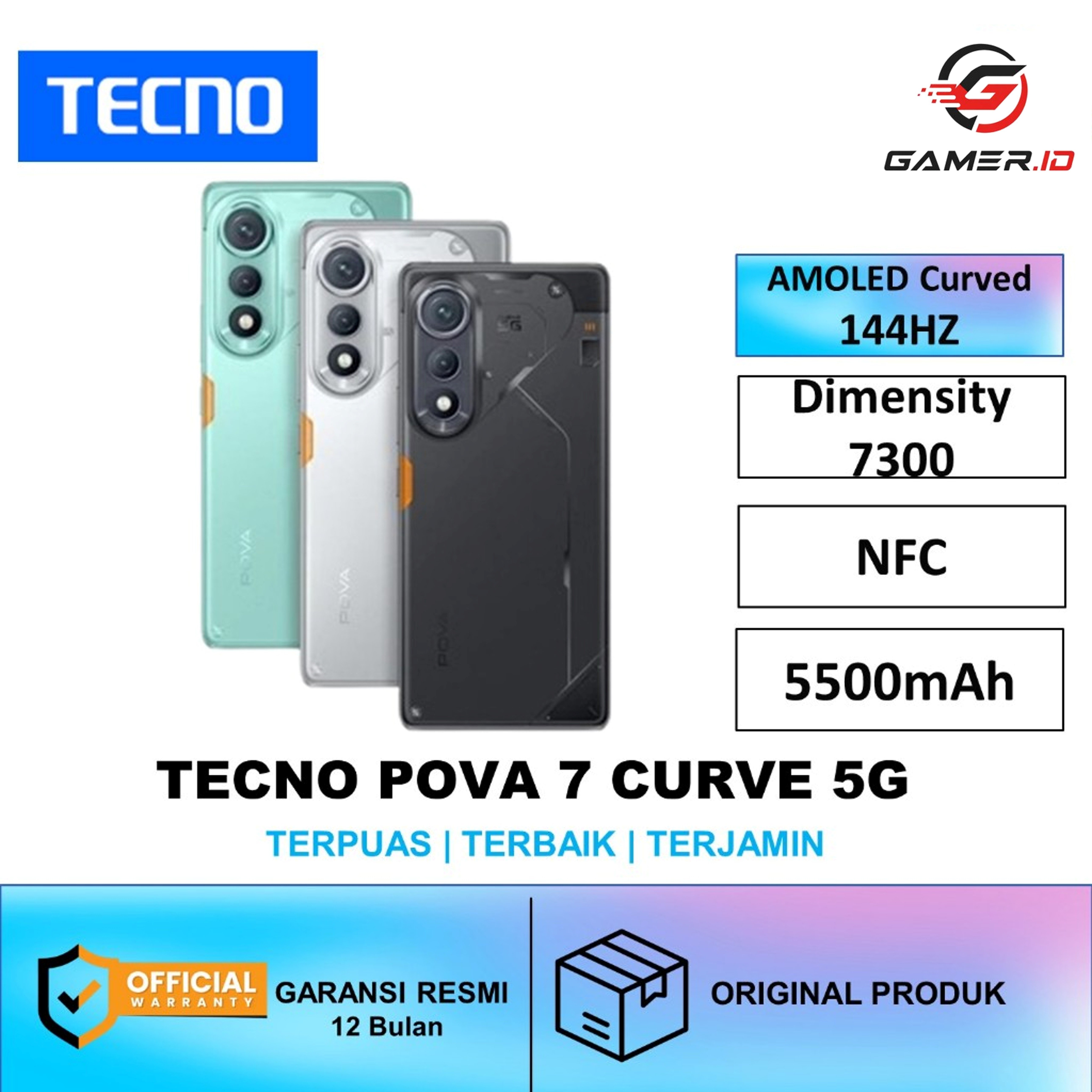 (READY) TECNO POVA 7 CURVE 5G 8GB / 256GB GARANSI RESMI